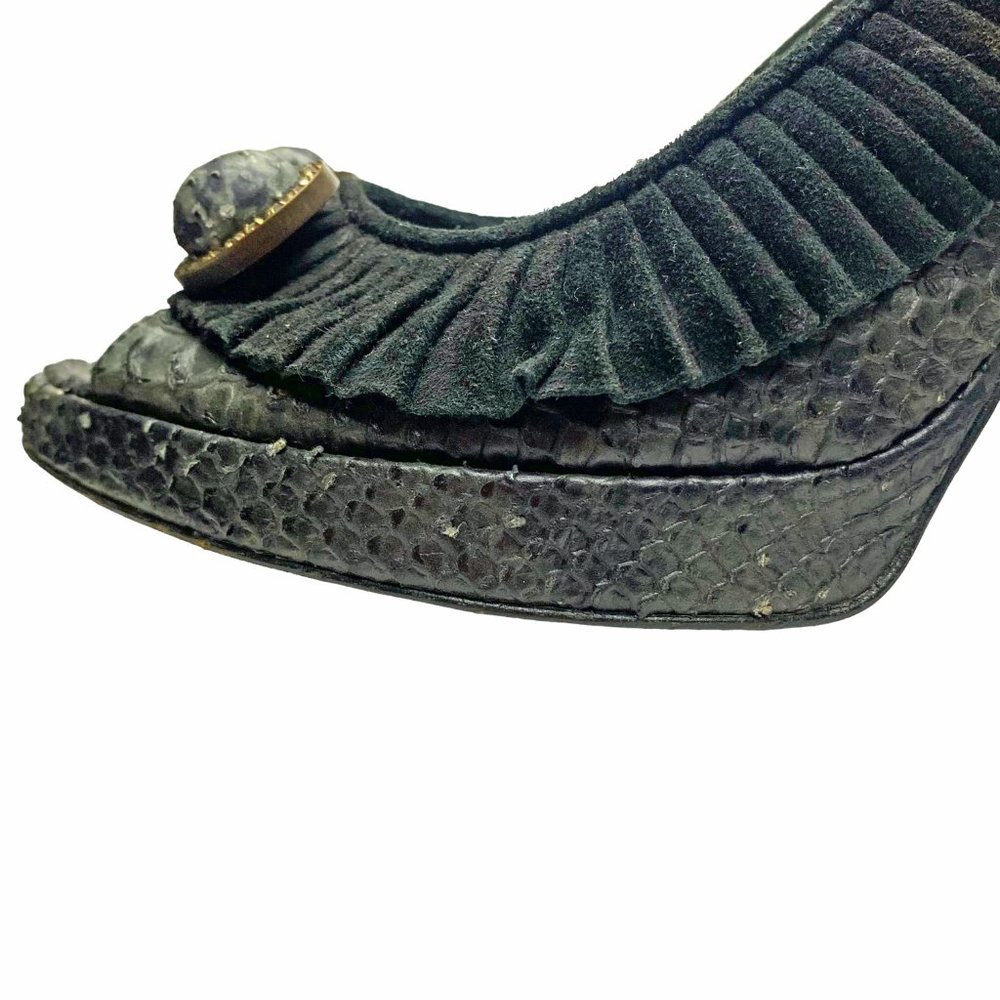 ISABELLA FIORE Gray Python Embossed Leather‎ Peep… - image 7